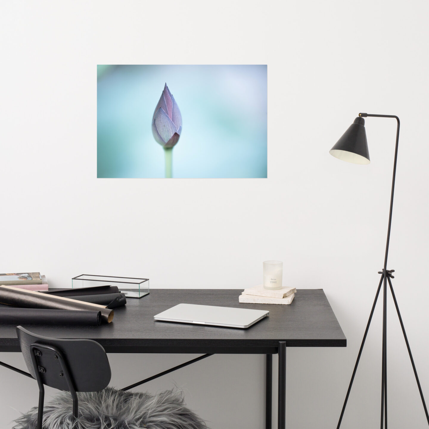 Matte Art Poster: Ethereal Lotus Bud like a Watercolor Painting, Nara